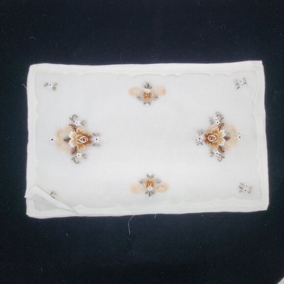 Shear Machine Embroidered Table Runner Mats Napkins Vintage Brown Roses - Picture 4 of 11